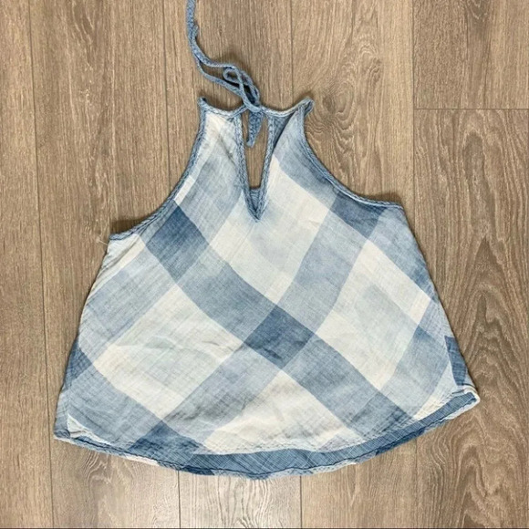 Anthropologie Cloth and Stone Sky Halter Tank Top Plaid Checkered Gauze Blue XS - Picture 15 of 16